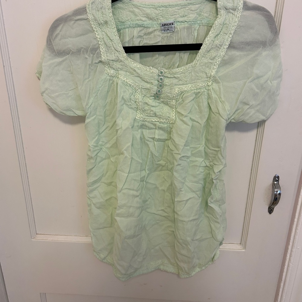 Ambiance Mint Green Blouse with Button Detail